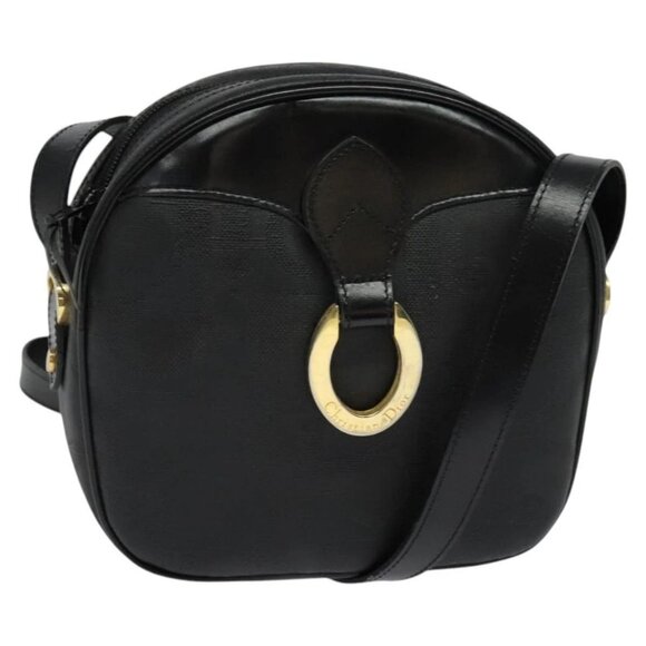 Christian Dior Trotter Canvas Shoulder Bag PVC Black Gold Auth sw750 - Picture 1 of 16